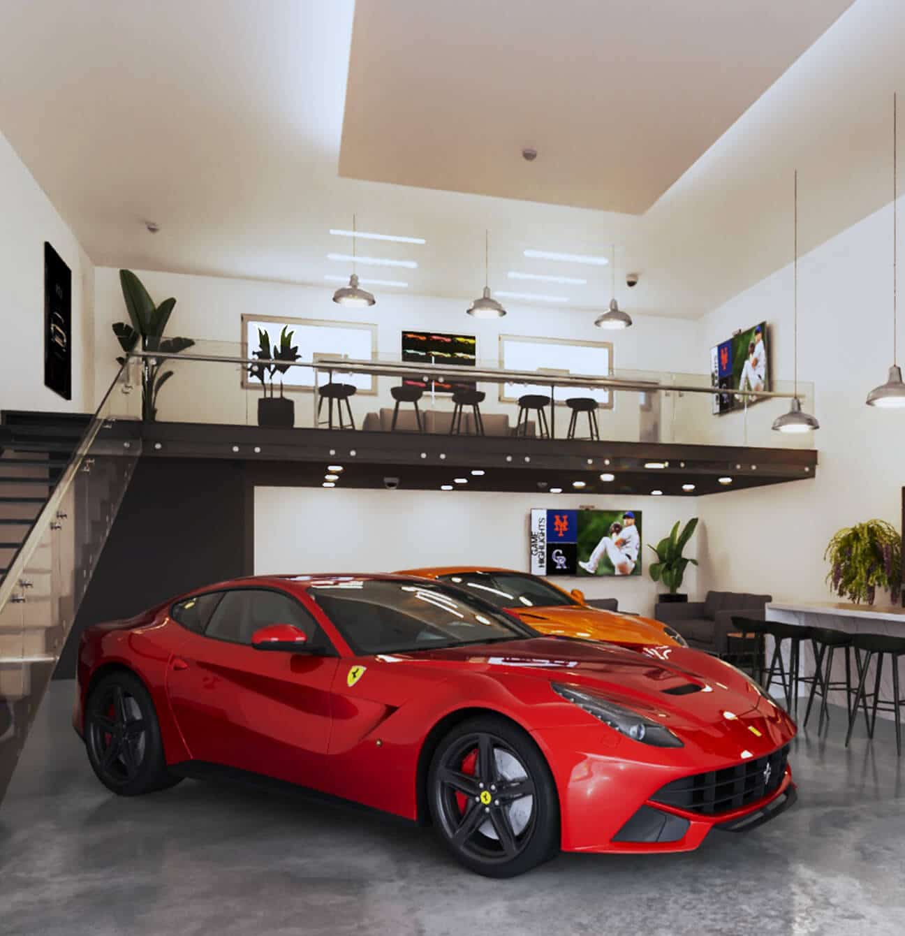 Red luxury car in a garage community country club